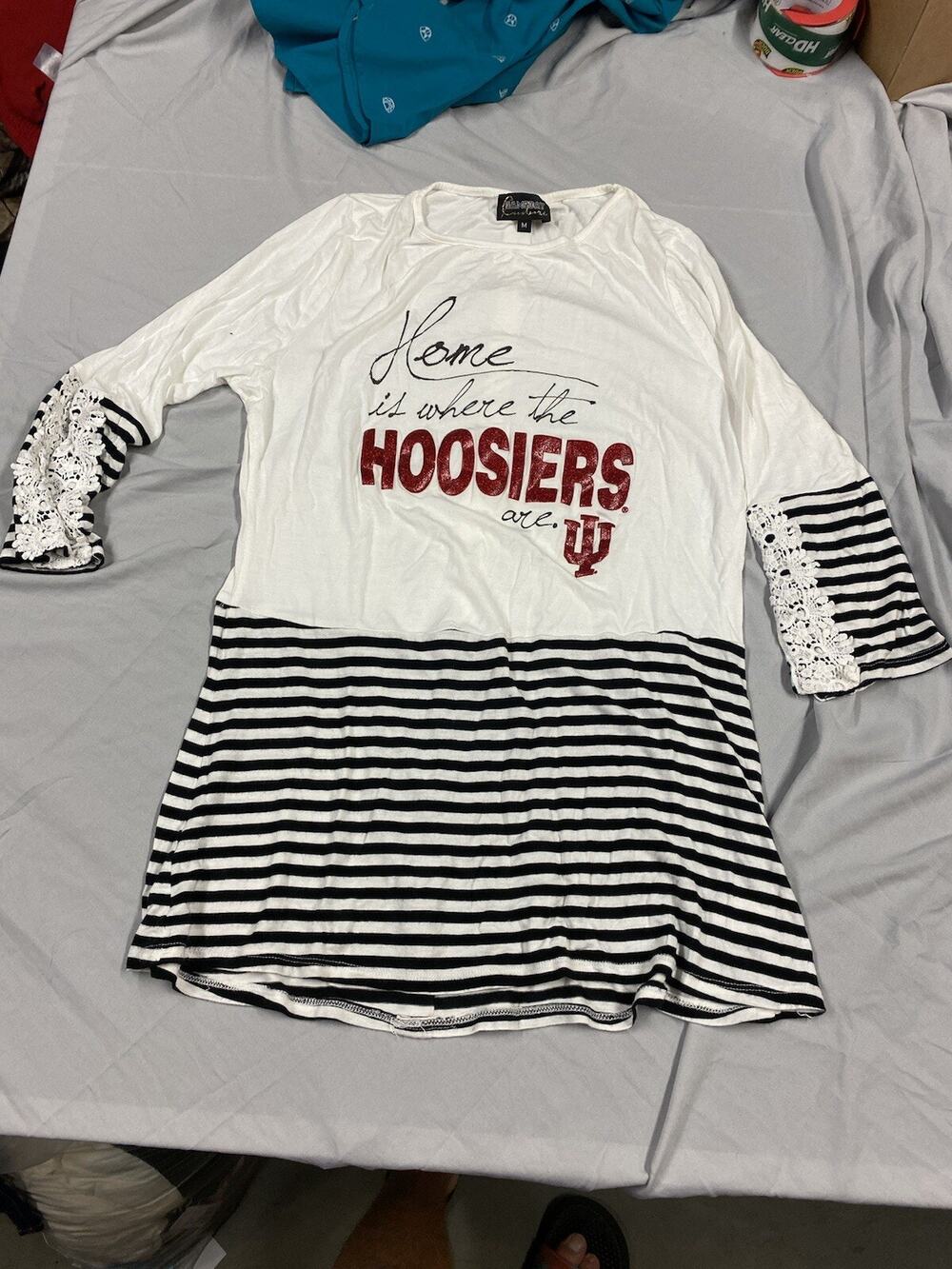 Indiana Hoosiers Womens Shirt Top Size Medium White Stripe Long Sleeve